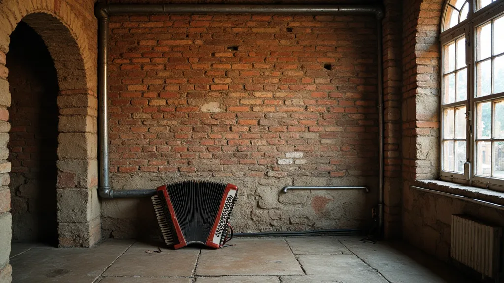 Accordion against brick wall