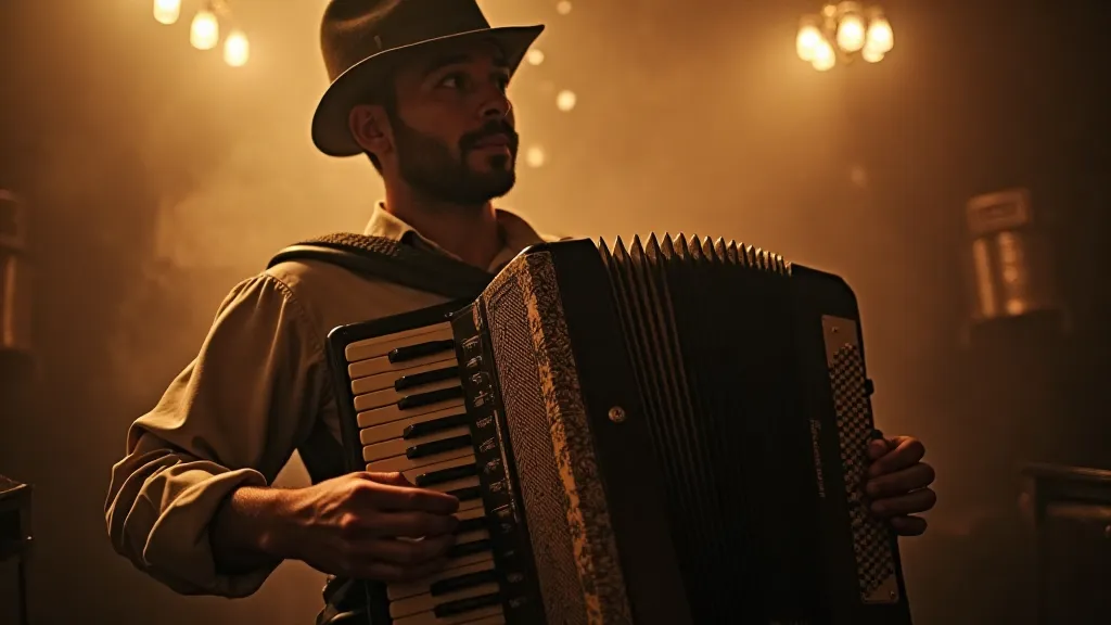 Vintage accordion player in a beer hall