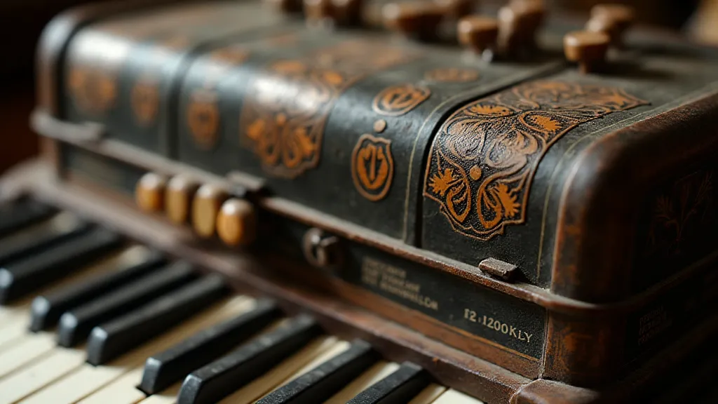 Close-up of an antique accordion