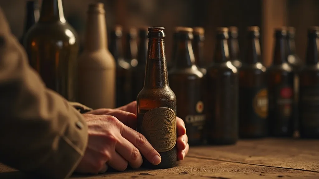 Collector examining an antique beer bottle