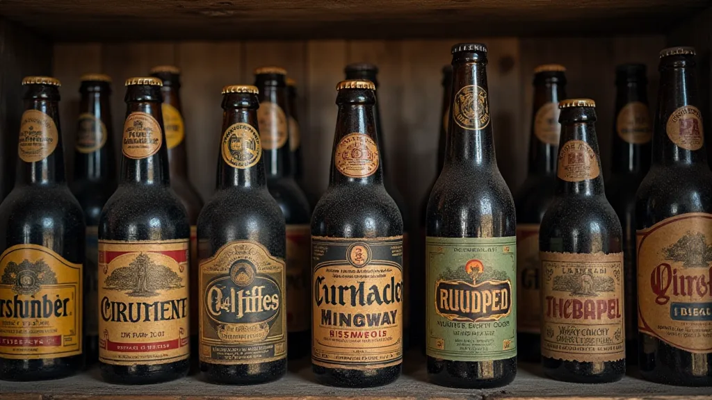 Collection of antique beer bottles and labels