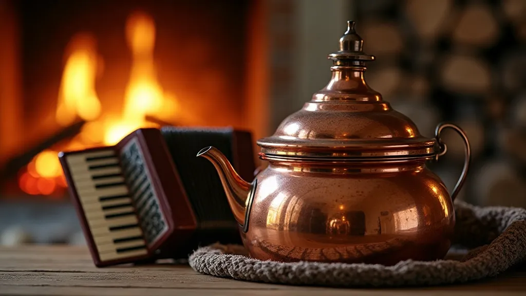 Antique brewing kettle and accordion