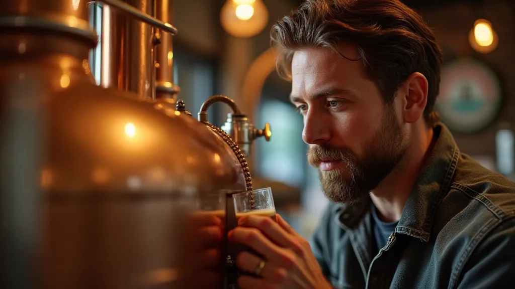 Brewer inspecting a copper vessel