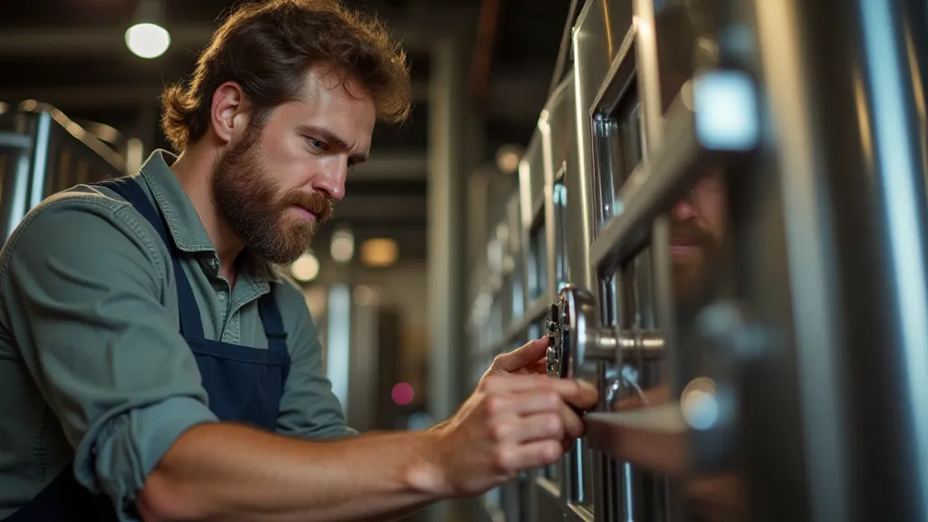 Brewer monitoring fermentation tank