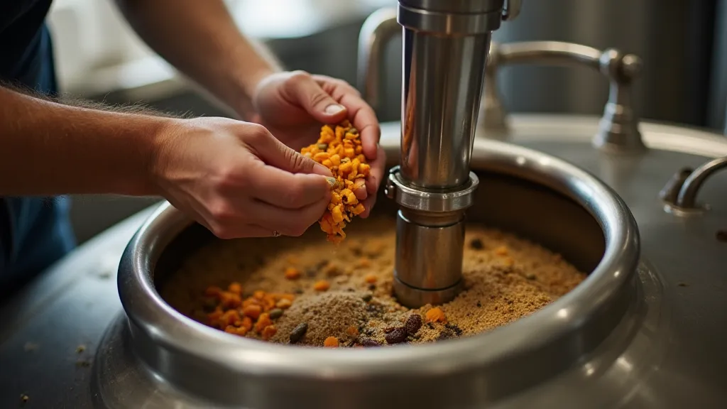 Brewer adding spices to fermentation tank