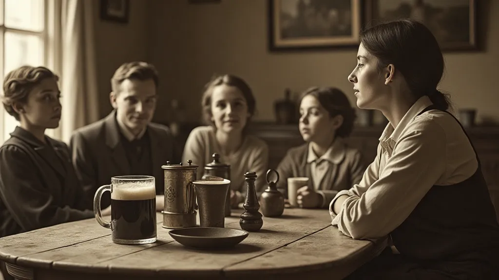 Scandinavian family enjoying beer and accordion music